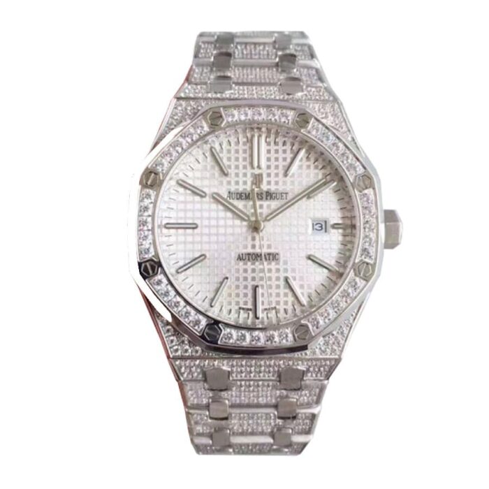 audemars-piguet-royal-oak-selfwinding-15400-stainless-steel-white-dial-iced-out-replica-1 Audemars Piguet Royal Oak Selfwinding 15400 Stainless Steel White Dial Iced Out Replica 1