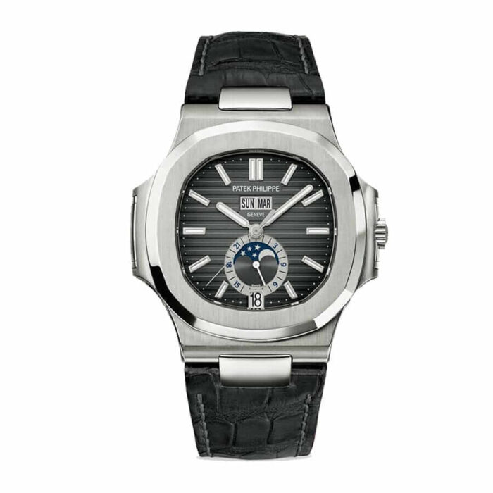 patek-philippe-nautilus-grey-leather-1 Patek Philippe Nautilus Grey Leather 1