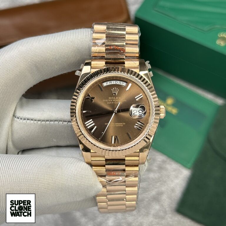 Dong Ho Rolex Day Date 228235 Rose Gold Mat Chocolate Rep 11 V2 GMF 40mm 2 768x768 1