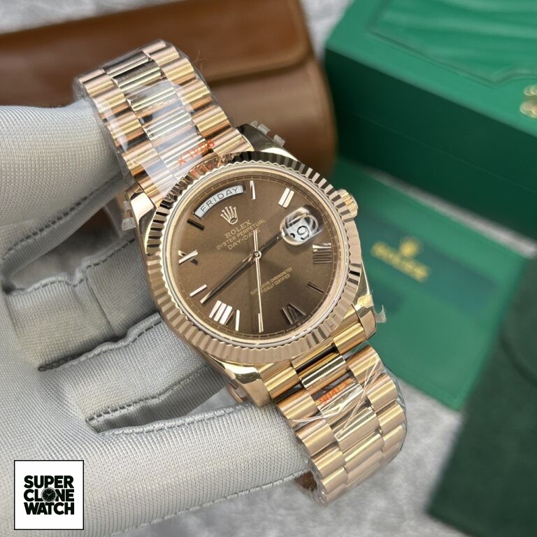 Dong Ho Rolex Day Date 228235 Rose Gold Mat Chocolate Rep 11 V2 GMF 40mm 4 768x768 1