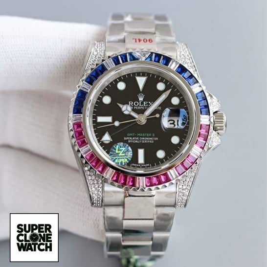 Rolex GMT Master II 116710 Blue Red Gem Set Bezel on hss hands