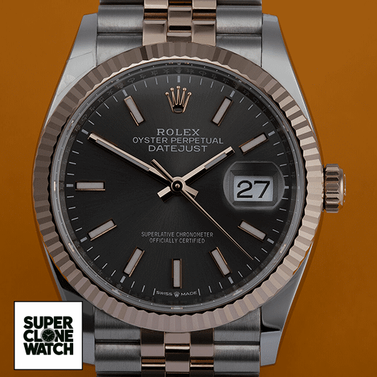 rolex datejust 126231 steel gold automatic grey dial jubilee left