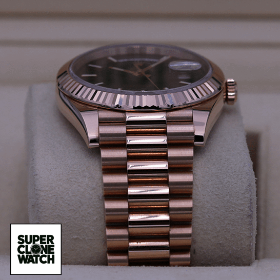 rolex day date 40 228235 kw rose gold chocolate dial left man