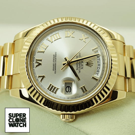 rolex day date II collection gold silver white dial 218238 man