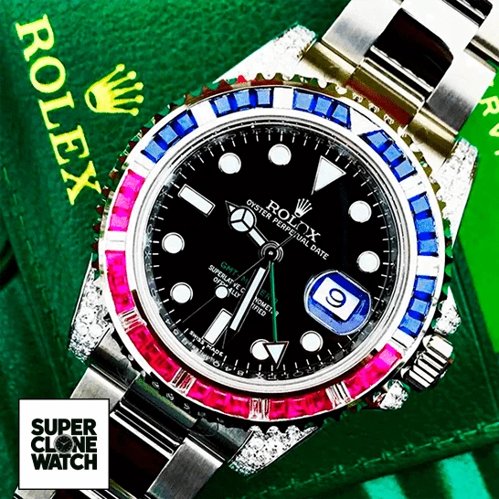 rolex gmt master II 116710 diamond blackdial oyster replica front 1