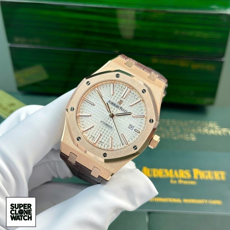 Dong Ho Audemars Piguet Royal Oak 15400 Fake 11 Ma Vang Hong Mat Trang Xuong IP 41mm 6 768x768 1