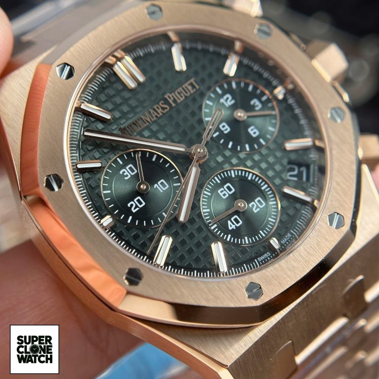 Dong Ho Audemars Piguet Royal Oak 26240 Ma Vang Hong Rep 11 Mat Xanh La Cay APS 41mm 7 768x768 1