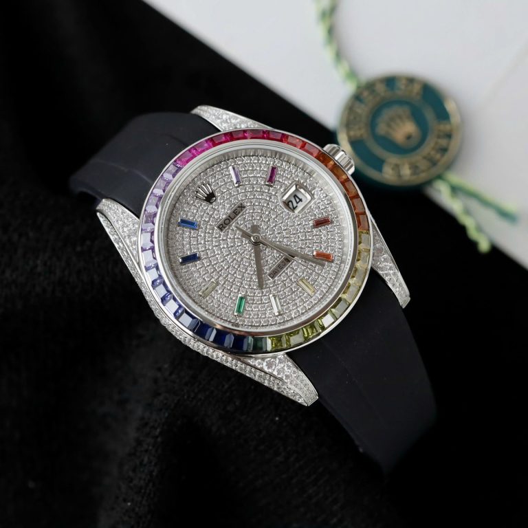 Dong Ho Rolex DateJust Fake 11 Dinh Da 7 Mau Day Cao Su 41mm 2 768x768 1