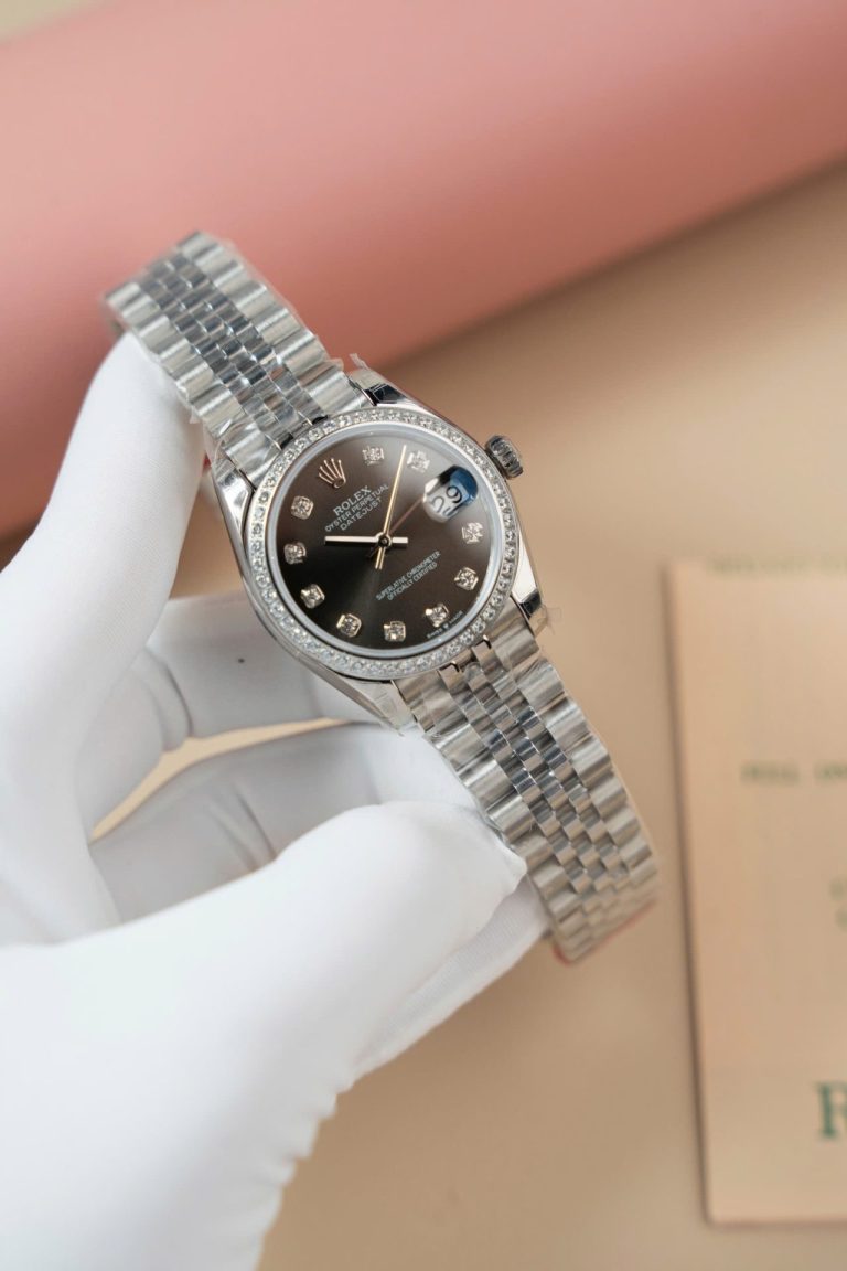 Dong Ho Rolex DateJust Lady Replica Cao Cap Mat Xam Coc So Dinh Da 31mm 10 768x1152 1