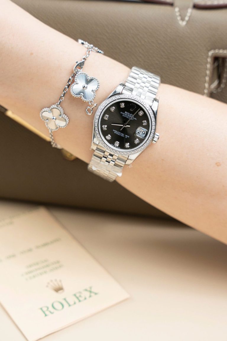 Dong Ho Rolex DateJust Lady Replica Cao Cap Mat Xam Coc So Dinh Da 31mm 3 768x1152 1