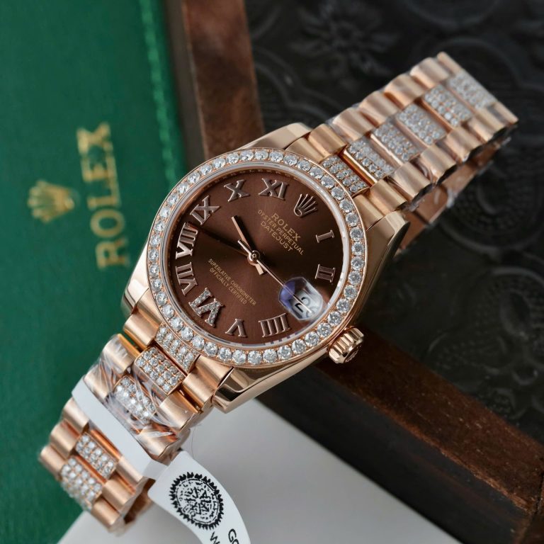 Dong Ho Rolex DateJust Nu Mat Chocolate Che Tac Boc Vang Dinh Moissanite 31mm 3 768x768 1