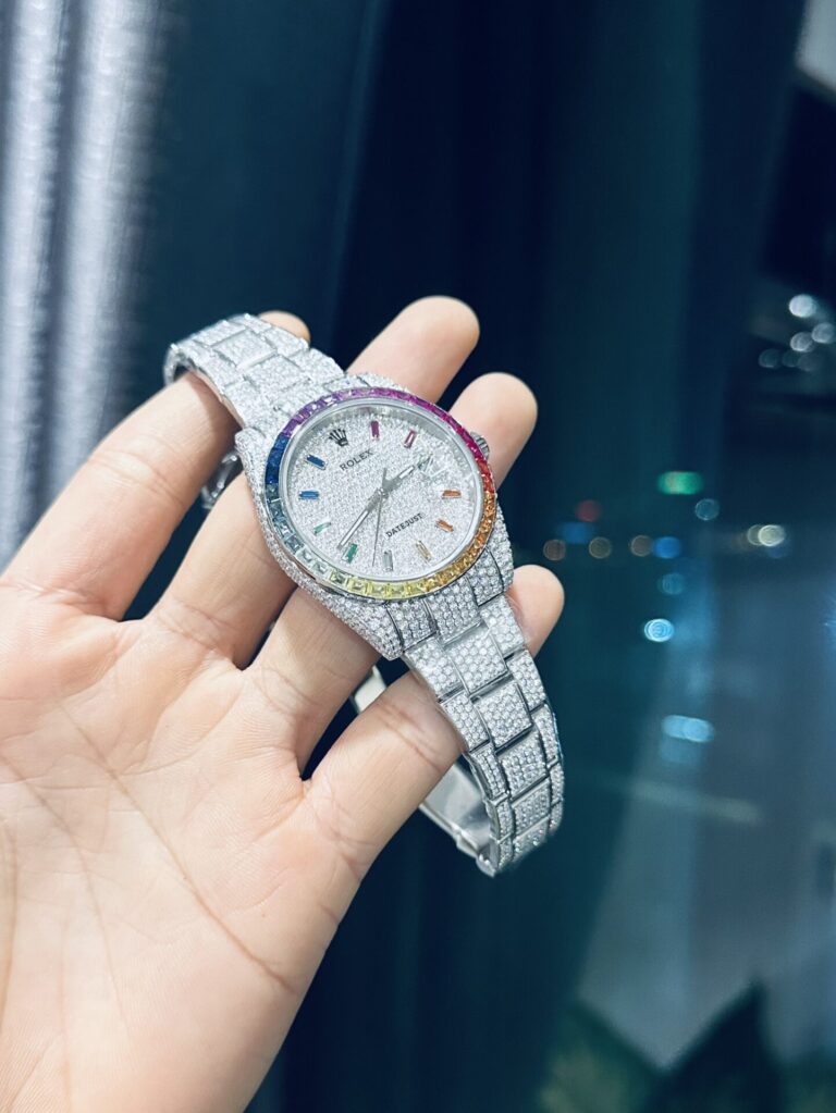Dong Ho Rolex DateJust Rainbow Replica 11 Dinh Full Kim Cuong Moissanite 41mm 7 768x1023 1