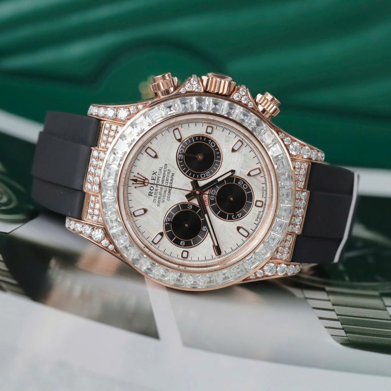 Dong Ho Rolex Daytona Mat Thien Thach Che Tac Boc Vang That Dinh Kim Cuong Moissanite Baguette 40mm 4 768x768 1