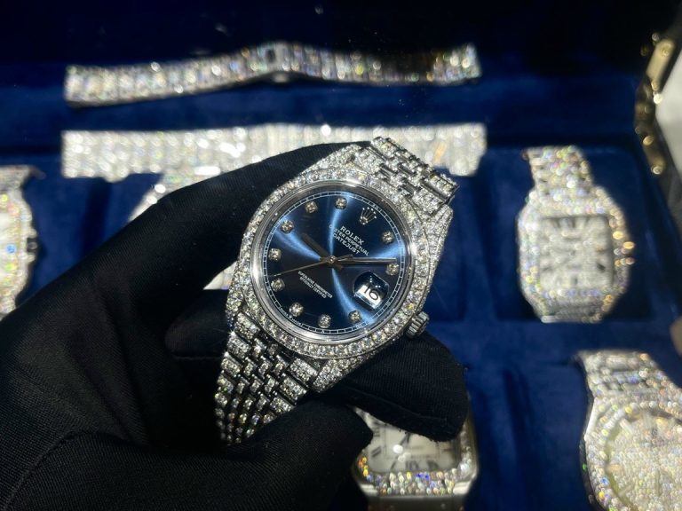 Dong Ho Rolex Do Kim Cuong Moissanite DateJust Mat Xanh Blue 41mm 7 768x576 1