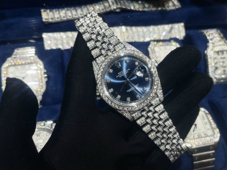 Dong Ho Rolex Do Kim Cuong Moissanite DateJust Mat Xanh Blue 41mm 8 768x576 1