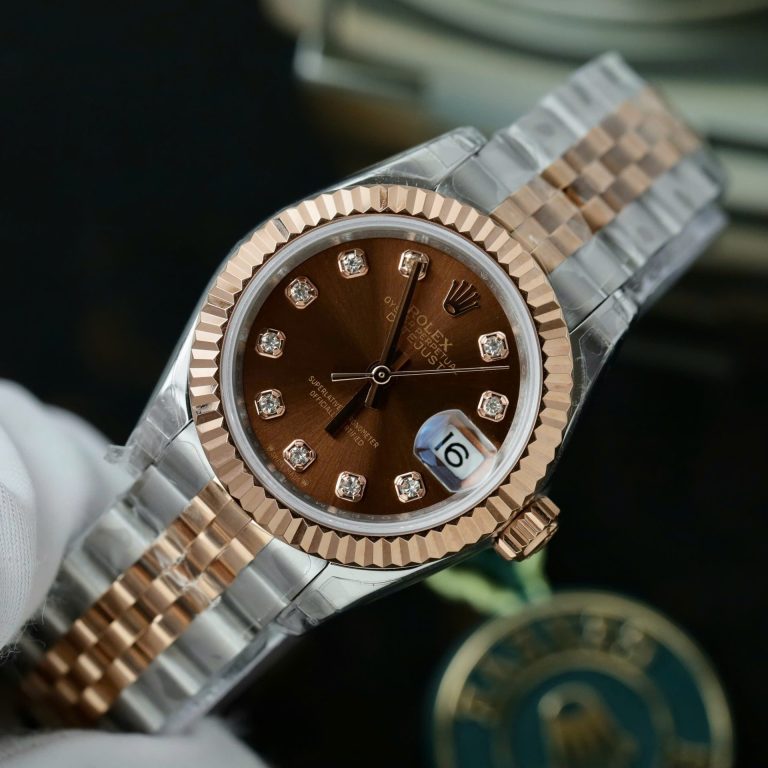 Dong Ho Rolex Lady DateJust Nu Mat Nho Mau Chocolate Replica Cao Cap 28mm 3 768x768 1