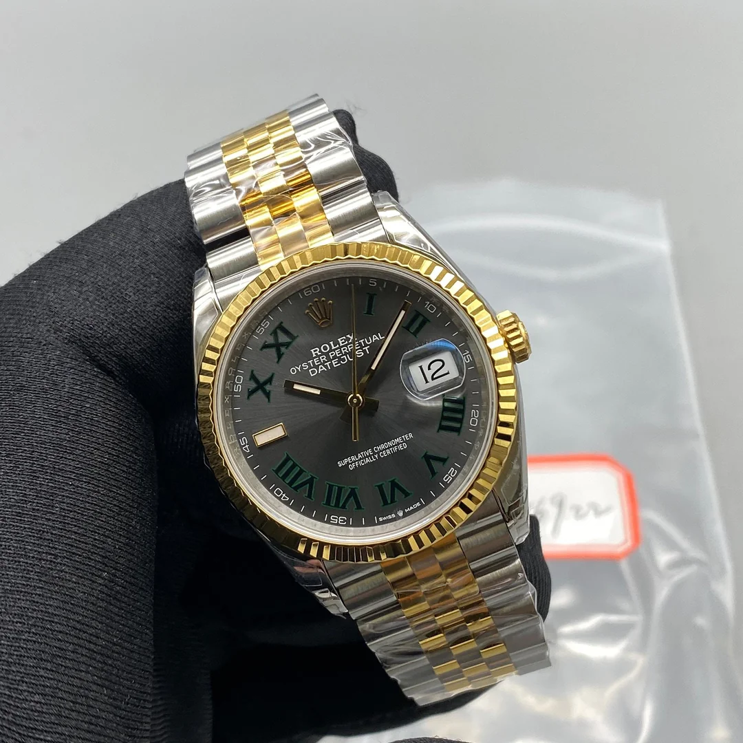 datejust 36 ss yg 126233 vsf 904l steel gray dial green v0 bqfoi2soyzod1