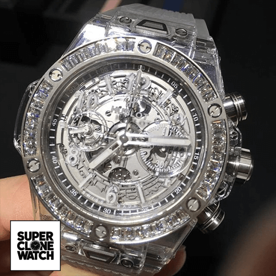 hublot big bang unico sapphire baguettes 411 JX 4802 RT 1904 replica front
