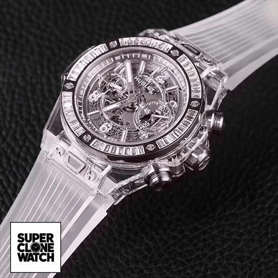 hublot big bang unico sapphire baguettes 411 JX 4802 RT 1904 replica front right