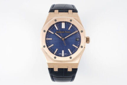 Royal Oak 41mm 15510 “50th Anniversary” RG APSF 1:1 Best Edition Blue Dial on Blue Leather Strap