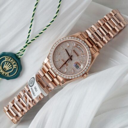 Rolex Day-Date 36mm Replica 18K Rose Gold Wrapped + Moissanite Diamonds