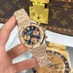Dong Ho Audemars Piguet Replica 11 Royal Oak Chronograph Frosted Gold 26240 Mat Xanh Blue Xuong APS 41mm 2 768x768 1