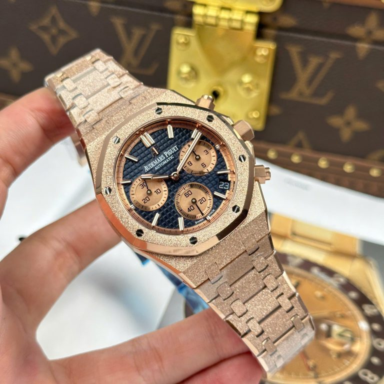 Dong Ho Audemars Piguet Replica 11 Royal Oak Chronograph Frosted Gold 26240 Mat Xanh Blue Xuong APS 41mm 3 768x768 1