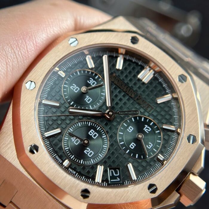 Dong Ho Audemars Piguet Royal Oak 26240 Ma Vang Hong Rep 11 Mat Xanh La Cay APS 41mm 6 768x768 1