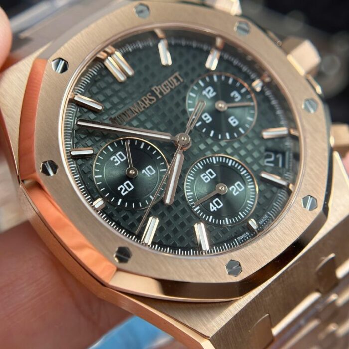 Dong Ho Audemars Piguet Royal Oak 26240 Ma Vang Hong Rep 11 Mat Xanh La Cay APS 41mm 7 768x768 1
